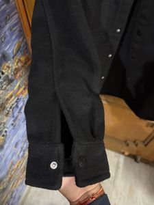 H&amp;M Black Wool Blend Button-Down Shirt Jacket