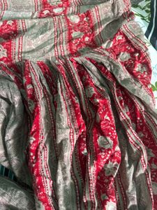 Red & Grey Floral Print Salwar plain suit