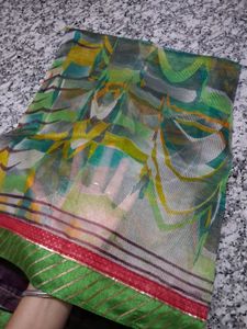 Vibrant Abstract Print net Saree