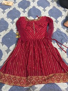 Elegant Red & Gold Anarkali Style Lehenga