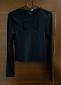 Black Bow Detail Long Sleeve Top