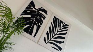Set of 2 Botanical Leaf Art Prints||Handmade