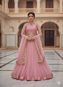 Elegant Pink Net Lehenga Choli Set