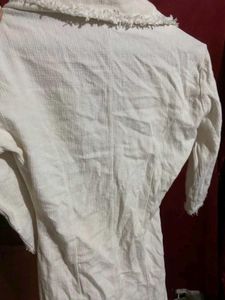 White Collared Mini Dress with Fringes