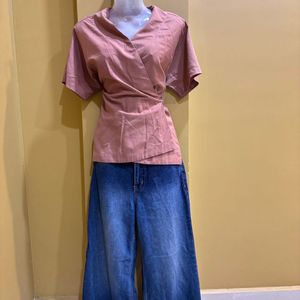 Elegant coral Wrap Top