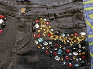 Embellished Black Denim Shorts