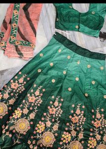 Green Embroidered Lehenga Choli Set
