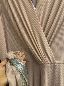 Long V-Neck Ruched Dress with Sparkle Belt