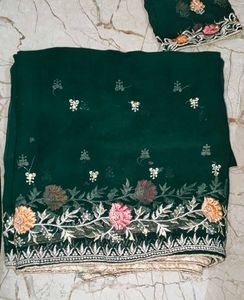 Embroidered Green Kurta Set with Sharara
