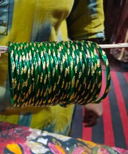 Green Bangles with Gold Glitter