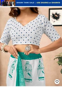 Ready To Wear Off White Cotton Printed Saree