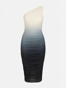ruched one shoulder ombre bodycon midi dress