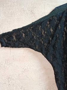 Oversized Lace Zipper Crop Top Sheer