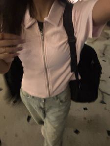 Pink Zip-Up Collared Top