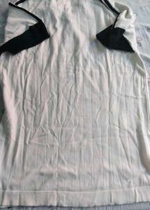 White &amp; Black Striped V-Neck Top