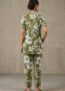 Olive Green Floral Print Kurta