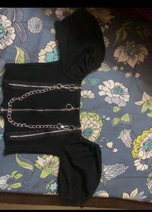Goth Chain Detail Crop Hoodie