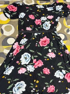 Black Floral Off-Shoulder Midi Dress
