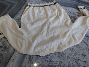 Cream V-Neck Striped Sweater