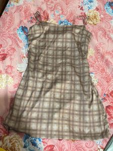 Tan Plaid Mini Dress