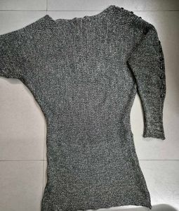 Gray Knit Off-Shoulder Mini Dress