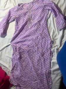 Purple Striped Cotton Kurta