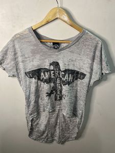 Grey American Rebel Eagle Graphic T-Shirt