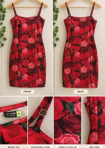 Red Rose Print Mini Dress M-Size