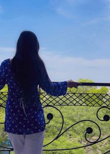 Stylish Blue Printed Kurta with White Pants