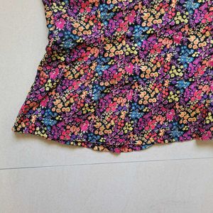 Vibrant Floral Print Peplum Style Shirt