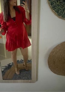 Boohoo Red Ruffle Detail Mini Dress