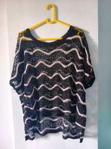 Black & White Striped Crochet Top