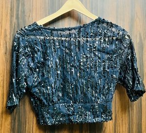 Sparkling Sequin Crop Top Blouse
