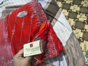 Elegant Red Embellished Saree
