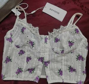 Savana Floral Corset Top with Lace Trim