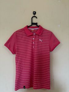 Pink Striped Puma Polo Shirt