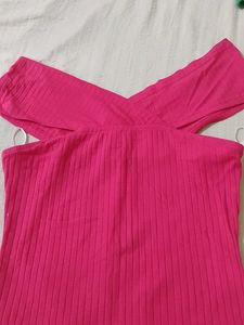 Hot Pink Ribbed Off-Shoulder Top