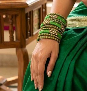 Elegant Emerald Silk Thread Bangles