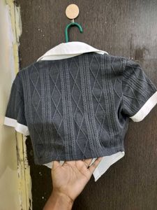 Cropped V-Neck College-Style Top