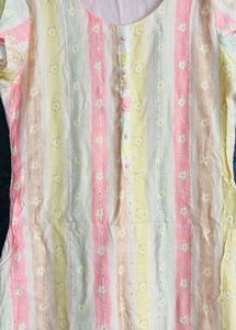 Striped Floral Print Kurta