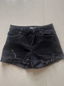 Distressed Black Denim Shorts
