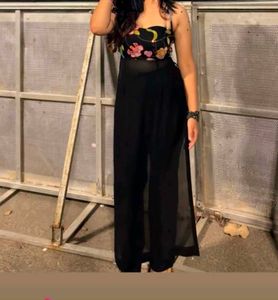 Black Floral Print Ethnic Gown