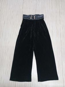 High-Waisted Black Velvet Wide-Leg Pants