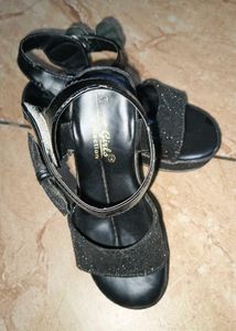 Sparkly Kids Black Wedge Sandals