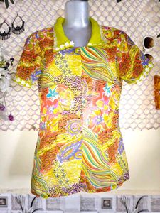 Colorful Patchwork Collared Top