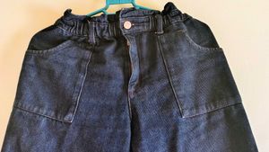 Dark Denim Paperbag Waist Pants
