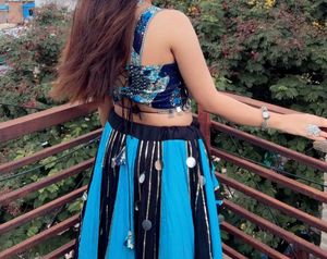 Vibrant Blue &amp; Black Lehenga Choli