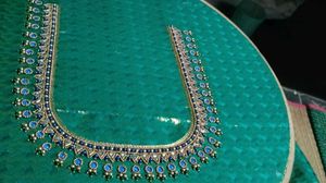 Elegant Blue &amp; Silver Blouse Neckline
