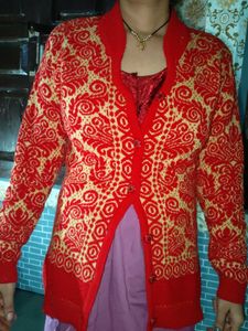 Red Patterned Cardigan