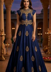 Stunning Navy Blue Embroidered Gown